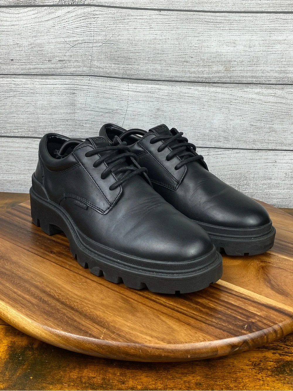 COACH Cameron Derby Black Leather Chunky Lug Sole Lace Up Shoe Men’s Size 11 D